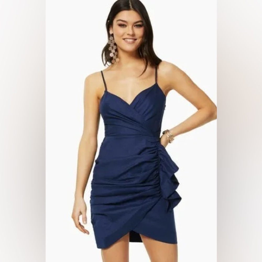 Ramy Brook May Ruched Ruffle Side Mini Dress, Navy, Sz 10,NWT.